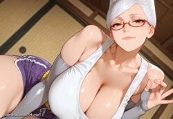 ai_generated alternate_version_at_source anime ayase_seiko big_ass big_breasts big_butt breasts dandadan dolphin_shorts female gilf glasses high-angle_view hypet indoors low-angle_view mature_female older_female shiny shiny_skin shorts tagme thick thick_ass thick_legs thick_thighs thighs wet white_hair wide_hips