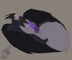 accipitrid accipitriform anthro anthro_pred avian balls beak big_balls bird black_beak black_body black_feathers blush blush_lines bodily_fluids claws cock_vore colored eagle erection feathers forced genital_fluids genitals grey_background grey_body grey_feathers hand_on_penis harpy_eagle huge_balls hyper hyper_balls hyper_genitalia jiggling knot knotted_penis male male_pred nude nude_male nude_pred penile penis precum purple_eyes purple_penis simple_background slosh sloshing_balls solo story story_in_description struggling struggling_prey teeth trapped trapped_in_balls unwilling_prey vore willing_pred zeanlain