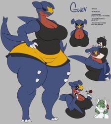 1boy 2025 2girls alex(dewwydartz) alex_(dewwydartz) anthro ass ass barefoot big_breasts big_butt black_clothing black_hair black_sclera black_shirt black_tank_top black_topwear blue_body bottomwear breasts character_name character_profile character_sheet chubby chubby_female claws cleavage clothed clothed_anthro clothed_female clothed_human clothed_male clothing dewwydarts dewwydartz english_text feet female female_garchomp fox_(dewwydarts) furry garchomp gardevoir generation_3_pokemon generation_4_pokemon green_hair green_sclera group gwen_(dewwydarts) gwen_(dewwydartz) hair headpat heart_symbol hi_res hug huge_breasts huge_butt human humanoid male mammal markings model_sheet multicolored_body nintendo plump pokemon pokemon_(species) pokemon_dppt red_body shirt shorts simple_background tagme tail tank_top text thick thick_ass thick_thighs topwear trio white_body wide_hips yellow_bottomwear yellow_clothing yellow_markings yellow_shorts
