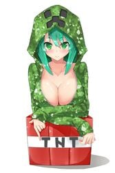 1girls 2d 2d_(artwork) aqua_hair arms_crossed blush breasts bust charged_creeper cleavage collarbone creeparka creeper creeper_girl cupa dynamite female female_focus female_only green_eyes highres hood hoodie huge_breasts humanoid large_breasts light-skinned_female light_skin looking_at_viewer minecraft mob_talker no_bra open_clothes open_shirt pale-skinned_female pale_skin personification shirt simple_background smile smiling smiling_at_viewer solo solo_female solo_focus symbol-shaped_pupils tnt unzipped upper_body uyu_(keyakinoki) white_background