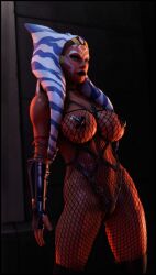 1girls 3d ahsoka_tano alien big_breasts breasts female fishnets foab30 nipple_tape orange_skin skimpy solo star_wars taped_nipples togruta