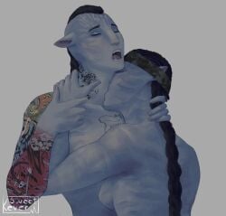 2girls avatar avatar:_the_way_of_water blue_skin breasts camo_bandanna closed_eyes female kissing_neck lesbian_sex recom_walker recombinant sucking_neck sweetkever yellow_eyes z-dog zdinarsk