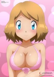 1girls artist_name bikini_top blue_eyes blush bra breasts brown_hair cleavage erect_nipples female female_only human looking_at_viewer patreon pointy_chin pokemon serena_(pokemon) smile solo wide-set_eyes zel-sama