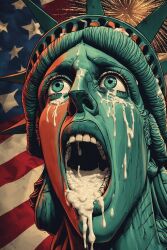 ai ai_art ai_assisted ai_generated bukkake crown cum cum_in_mouth cum_on_face cum_on_tongue face facial female female_focus fireworks flag french french_female green_skin lady_liberty lewd patriotism portrait rule34 rule_34 stars statue statue_of_liberty united_states_of_america usa