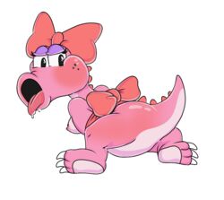 alternate_version_available birdo blush bow breast dinosaur drooling feet freckles mario_(series) nintendo nipple no_humans pink_skin plaguetyranno reptile