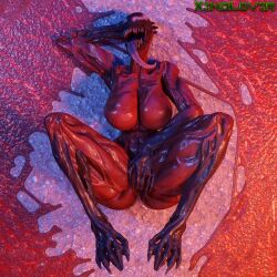 16:9 2022 3d_(artwork) 4k absurd_res alien big_breasts black_body breasts carnage_(marvel) claws detailed_background digital_media_(artwork) fangs female genitals hi_res huge_filesize humanoid lying marvel masturbation monster multicolored_body muscular muscular_female nude open_mouth pussy red_body rule_63 she-carnage solo symbiote teeth thekidxeno thick_thighs two_tone_body vaginal_masturbation vaginal_penetration white_eyes wide_hips widescreen