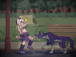 1boy 1girls :o animal_ears animal_genitalia animal_penis animal_tail bar_censor canid canine canine_genitalia canine_penis canis censor_bar censored censored_penis female kemonomimi long_hair looking_at_viewer male male/female night onii-chan_wa_oshimai! open_mouth oyama_mahiro penis pointy_ears seiranaichi surprised sweat tail zoophilia