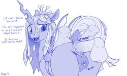 2018 alicorn anal anal_sex anatomically_correct anatomically_correct_pussy animal_genitalia animal_pussy anus changeling clitoris crown dialogue disembodied_hands disembodied_penis dock english_text equine equine_pussy faceless_male fangs female female_focus feral friendship_is_magic hair highres horn horse human human_on_feral interspecies looking_back male male_human/female_feral male_on_feral mammal mare monochrome my_little_pony nude offscreen_character penis pony pusspuss pussy queen_chrysalis_(mlp) sex simple_background solo_focus straight text tongue urethra vulva white_background wings zoophilia