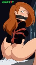 2025 ai_generated ass ass_focus bondage ends34 female female_focus gag green_eyes kim_possible kimberly_ann_possible medium_breasts medium_hair orange_hair rape rope sex