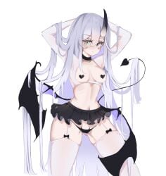 1girls arm_behind_head armpit armpit_crease armpit_peek armpits arms_behind_head ass_visible_through_thighs belly belly_button black_choker black_horn black_pasties black_skirt black_tail black_thong black_wings breasts choker collarbone demon_horn demon_tail demon_wings digital digital_art digital_drawing digital_drawing_(artwork) digital_media digital_media_(artwork) elbows eyebrows_visible_through_hair female female_focus female_only garter_straps green_eyes green_eyes_female groin hair_between_eyes hairless_armpits half_naked half_nude hand_behind_head hands_behind_head heart_pasties high_resolution highres horn hourglass_figure lean_figure legwear long_hair looking_at_viewer midriff naked naked_female naked_woman narrow_waist navel nude nude_female nudity original original_art original_artwork original_character pasties petite petite_body petite_breasts petite_female petite_girl petite_tits posing posing_for_the_viewer s7nsles semi_nude shaved_armpits shoulders simple_background skirt slender_body slender_waist slim_waist small_breasts solo standing stockings tail thick_thighs thigh_highs thighhighs thighs thong upper_body very_long_hair very_long_hair_female white_background white_eyebrows white_hair white_hair_female white_legwear white_stockings white_thigh_highs white_thighhighs wide_hips wings