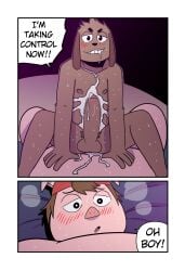 5_fingers anthro anthro_on_anthro anthro_penetrated anthro_penetrating anthro_penetrating_anthro backwards_baseball_cap backwards_hat baseball_cap big_penis blush bodily_fluids brown_body brown_fur brown_hair brown_penis canid canine canis clenched_teeth clothing comic cowgirl_position cum cum_on_belly cum_on_body cum_on_chest cum_on_penis dialogue domestic_dog domestic_pig drooling duo english_text erection fingers from_front_position fur genital_fluids genitals hair half-closed_eyes hand_on_belly hat hat_only headgear headgear_only headwear headwear_only hi_res humanoid_genitalia humanoid_penis long_ears looking_pleasured male male/male male_on_bottom male_on_top male_penetrated male_penetrating male_penetrating_male mammal mostly_nude multiple_scenes narrowed_eyes nipples nude octavio_(t0l0k) on_bottom on_top open_mouth orgasm_face overweight overweight_male penetration penis pink_body power_bottom red_clothing red_hat red_headwear roy_(t0l0k) saliva sex smile speech_bubble suid suine sus_(pig) sweat t0l0k teeth text two_frame_image