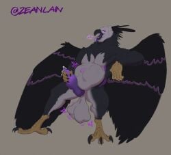 2021 accipitrid accipitriform anthro avian balls beak belly big_balls big_belly bird black_beak black_body black_feathers bodily_fluids breath bulge claws cock_vore colored eagle erection feathers feet genital_fluids genitals glowing glowing_eyes grey_body grey_feathers hand_on_penis harpy_eagle knot knotted_penis larger_pred male male_pred masturbating_pred masturbation nude nude_male nude_pred open_mouth penile penis precum purple_eyes red_body simple_background size_difference solo stomach_bulge story story_in_description struggling struggling_prey talons teeth toes tongue vore wings zeanlain