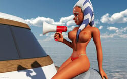 1girls 2014 3d ahsoka_tano alien alien_girl artist_name bare_shoulders barefoot big_breasts bikini bikini_bottom blue_eyes busty clone_wars curvy day death_star_beach_ball detailed_background erect_nipple erect_nipples eyelashes female female_only front_view half-dressed half_dressed holding_object hourglass_figure humanoid jedi jedi_padawan kondaspeter mammal marking no_bra orange_skin outdoor outside pose posing shadow shiny shiny_skin sitting solo star_wars swimsuit thong togruta topless voluptuous water wide_hips