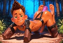 ai_generated alberto_scorfano bara bondage dildo gay gay_male luca_(pixar_film) male muscular_male restrained sex_slave smile smiling_at_viewer yaoi