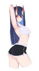 1girls armpit armpit_focus armpit_peek armpits ass ass ass_cleavage back belly big_breasts big_breasts black_shorts blue_eyebrows blue_hair blue_hair_female breasts busty busty_female busty_girl butt_crack digital digital_art digital_drawing digital_drawing_(artwork) digital_media digital_media_(artwork) elbows female female_focus female_only hair_between_eyes hairless_armpits high_resolution highres horn horns large_boobs large_breasts lean_figure long_hair looking_at_viewer looking_sideways looking_to_the_side midriff narrow_waist ogre ogre_female ogre_girl oni oni_female oni_horns original original_art original_artwork original_character plump_breasts red_eyes red_eyes_female s7nsles shaved_armpits shorts sideboob simple_background slender_body slender_waist slim_waist smooth_armpits solo standing tank_top thick_thighs thighs underboob upper_body white_background white_tank_top