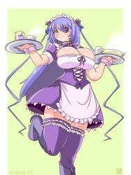 1girls barasuishou dress female huge_breasts itini-sanshi maid purple_hair rozen_maiden skirt smile solo tagme