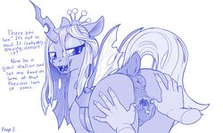 2018 alicorn anatomically_correct anatomically_correct_pussy animal_genitalia animal_pussy anus bestiality changeling clitoris crown dialogue disembodied_hands dock english_text equine equine_pussy faceless_male fangs female female_focus feral friendship_is_magic hair half-closed_eyes highres horn horse human interspecies looking_back male male_human/female_feral male_on_feral mammal mare monochrome my_little_pony nude offscreen_character pony pusspuss pussy queen_chrysalis_(mlp) simple_background solo_focus straight text tongue urethra vulva white_background wings zoophilia