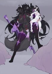 2025 3_heads 4_toes 5_fingers anthro areola belly big_belly big_breasts big_tongue biped black_body black_fur black_hair black_sclera blue_cum blush bodily_fluids breasts canid canine canis claws colored_cum colorful_cum corruption covered_nipples covered_pussy cum cum_from_vagina cum_in_vagina cum_inside cum_on_leg cum_overflow deep_kiss digital_media_(artwork) digitigrade duo feet female finger_claws fingers ftg_transformation fti_transformation fur gender_transformation genital_fluids genital_growth genitals growth gynomorph hair hand_on_head hand_on_nipple hi_res intersex kay_rox kissing larger_anthro larger_female lc79510455 leaking_cum licking licking_lips long_tongue looking_pleasured mammal masturbation melee_weapon multi_head nihaku_(character) nipples nude open_mouth orgasm paws penile penile_masturbation penis penis_growth pink_areola pink_cum pubic_tattoo purity_seal purple_areola sealed simple_background size_difference smile stomach_bulge sword tail tattoo thick_thighs toe_claws toes tongue tongue_out transformation unusual_bodily_fluids unusual_cum unusual_genital_fluids vulva weapon white_body white_fur white_hair wolf womb_tattoo yellow_eyes