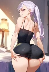 1girls ai_generated ass ass_focus ass_grab big_breasts black_clover blush breasts curvy dress geosan hair hi_res large_breasts looking_at_viewer noelle_silva purple_eyes royalty silver_hair skimpy smile thick_thighs thighs twintails twintails_(hairstyle)