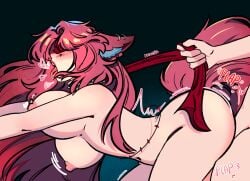 animal_ears big_ass big_breasts blindfold choker demon_fox female fox_ears fox_girl fox_tail kitsune leash moaning pink_hair plap red_eyes solo_female stelfiie virtual_youtuber vtuber