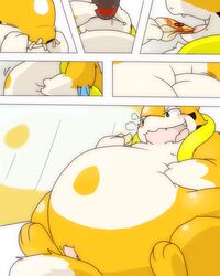 2015 belly belly_expansion beverage big_belly chips_(food) cute_fangs digital_media_(artwork) drinking eating erection floatzel food fries fur furry inflation male nintendo obese open_mouth overweight overweight_male penis pizza pokémon_(species) pokemon pokemon_(species) potato_chips sequence sitting soda stuffing tapering_penis toony twile_(artist) video_games weight_gain