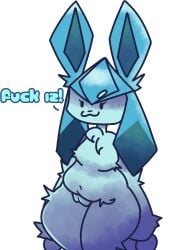 :3 anthro bangs blue_fur breasts canine chubby digital_media_(artwork) fat_pussy fur furry glaceon huge_thighs joke_art nintendo no_nipples pokemon pokemon_(species) self_upload simple_eyes tail text white_background