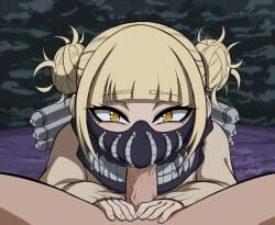 1boy 1girls 2d_animation animated blonde_hair blowjob blowjob_under_mask boku_no_hero_academia clothed_female_nude_male facemask fellatio fellatio_under_mask female female_focus himiko_toga light-skinned_female light_skin looking_at_viewer lordguyis masked masked_female my_hero_academia oral oral_sex tagme toga_himiko video yellow_eyes