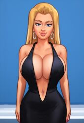 1girls 2d_(artwork) ai_generated big_breasts blonde_female blonde_hair blonde_hair blue_eyes breasts civitai cleavage digital_drawing_(artwork) digital_media_(artwork) dress earrings female female_focus female_only kiwimike light-skinned_female light_skin roxxy_(summertime_saga) showing_off summertime_saga