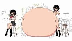 1girls areolae ayumubelly before_and_after belly belly_button belly_expansion belly_inflation belly_on_ground black_eyes black_hair black_lipstick bloated_belly bowl breasts_out dialogue eating eating_food english_text female female_focus female_only groan groaning_belly gurgle gurgle_(sound_effect) holding_breast inflation innie_belly_button nipples nude_female original_character ramen sitting sitting_on_stool slosh sloshing_belly slurp slurping smile socks socks_only solo solo_female sound_effects standing stomach_bulge stomach_noises stool stuffed_belly stuffing text weight_gain white_background