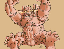 anthro ape ball_hair balls blizzard_entertainment body_hair boner cameronwolfe chest_hair clenched erection human male male_only mammal monochrome overwatch penis primate pubes solo video_games winston_(overwatch)