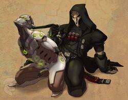 ass balls blizzard_entertainment cum cum_drip cum_on_ass cyborg duo erection gay genji helmet hood kneelingrnholding male male_only mask ninja overwatch overwatch_2 penis reaper sex spartadog tumblr_username yaoi