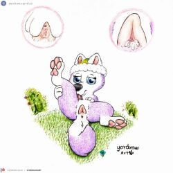 1:1 3_toes animal_genitalia animal_pussy anus bodily_fluids canid canine canine_genitalia canine_pussy canis cum cum_in_pussy cum_inside domestic_dog everest_(paw_patrol) feet female feral genital_fluids genitals hi_res licking lying mammal on_side patreon patreon_logo patreon_username paw_patrol pawpads paws pink_pawpads pink_pussy presenting presenting_pussy pussy solo spread_legs spread_pussy spreading text toes tongue tongue_out traditional_media_(artwork) url yordraw