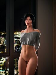 1girls 2024 3d 3d_(artwork) bottomless bottomless_female brown_hair caucasian_female cute female female_pubic_hair human indoors lara_croft lara_croft_(survivor) light-skinned_female looking_at_viewer nudumart pubic_hair solo solo_female street_view tagme thighs tomb_raider tomb_raider_(survivor) window