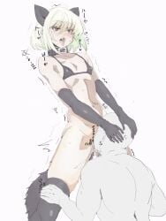2boys androgynous bikini bikini_top black_legwear bob_cut bottomless cat_ears cat_tail catboy collar crossdressing cum cumming fake_animal_ears femboy femboy_on_male femboydom gay gay_sex head_grab lio_fotia long_gloves male_sucking_femboy oral oral_sex petite petite_body petite_male pleasure_face pleasured_face promare short_hair slim slim_male slim_waist stockings thighhighs twink yaoi
