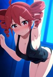 1female 1girls ai_generated armpits artist_request big_breasts drill_hair kasane_teto nipple_bulge red_eyes red_hair twin_drills utau