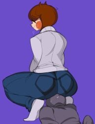 captain_kirb closed_eyes commission faceless_male facesitting jeans milf squatting turtleneck