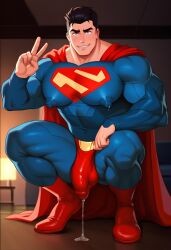 1boy 1male 1man abs ai_art ai_generated balls ballsack bara bara_tits big_cock big_nipples big_pecs big_pectorals big_penis blush bodysuit bulge bulge_through_clothing cape clark_kent_(my_adventures_with_superman) cock cum cwhk dc_comics flaccid flaccid_penis fully_clothed lactating_nipples lactating_through_clothing large_cock large_pecs large_pectorals large_penis male male_lactation male_only man_boobs man_tits moobs muscular muscular_male my_adventures_with_superman nipple_bulge nipples nipples_visible_through_clothing nutsack peace_sign pecs pectorals penis precum precum_drip precum_through_clothing scrotum skinsuit squatting squatting_position superhero superman superman_(series) testicles tight_clothes tight_clothing tight_suit