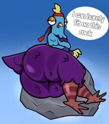 anthro ass avian bird budge_(fortnite) columbid crossgender epic_games female fortnite genderswap_(mtf) hi_res lewdewott looking_at_viewer lying on_side pigeon rear_view rock solo