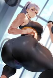 ai_generated ass ass_focus big_ass black_clover breasts breasts breasts eye_contact female female female_focus female_only full_body fully_clothed gym gym_clothes gym_clothing gym_shirt gym_uniform hair long_hair meiogun nipples_visible_through_clothing noelle_silva pigtail pov purple_eyes silver_hair sports_bra sports_uniform twintails