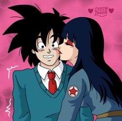 cindy_toons dragon_ball dragon_ball_super dragon_ball_z goten kissing kissing_cheek mai_(dragon_ball) red_lipstick soft softcore son_goten