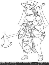 1boy 2015 anthro axe bubble_butt curly_hair elbow_gloves femboy frown furry garter_belt garter_straps gigantic_penis glans half-erect holding_weapon huge_ass huge_balls loincloth male male_only monochrome nun omegaforever ovine prostitute sheep solo solo_male standing teapot tease thick_thighs thighhighs victoria_viper voluptuous wide_hips