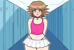 1boy ai_generated blush choker danganronpa danganronpa:_trigger_happy_havoc femboy fujisaki_chihiro looking_at_viewer male male_focus male_only miniskirt novelai solo_male tagme tank_top