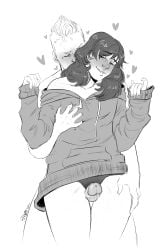 1female 1male ashley_brown black_and_white blush boob_grab breast_squeeze christopher_hartley fre freckled_skin freckles heart_symbol hoodie panties thigh_grab thigh_job thigh_sex thighs underwear until_dawn