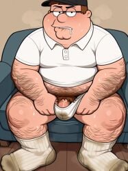 ai_generated chubby dirty_feet dirty_socks drooling family_guy fat hairy male overweight peter_griffin pubes shaft smelly socks solo_male sweaty