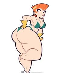 1girls ass big_ass bikini bikini_bottom bikini_top bottom_heavy cleavage dexter's_laboratory dexter's_mom earrings female female_only gloves goodbyellow large_ass lipstick looking_back milf navel orange_hair solo solo_female solo_focus thick_legs thick_thighs thighs wide_hips