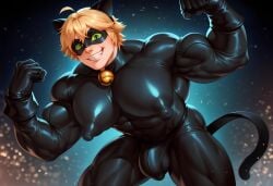 1boy 1male 1man abs adrien_agreste ai_art ai_generated ass balls ballsack bara bara_ass bara_butt bara_tits big_cock big_nipples big_pecs big_pectorals big_penis blonde_hair blonde_hair_male bodysuit cat_bell cat_boy cat_ears cat_noir cat_tail cock cwhk domino_mask flaccid flaccid_penis flexing flexing_arms flexing_bicep flexing_biceps flexing_both_biceps flexing_muscles grinning grinning_at_viewer large_cock large_pecs large_pectorals large_penis latex latex_suit male male_only man_boobs man_tits mask masked masked_male miraculous_ladybug muscular muscular_male nipple_bulge nipples nipples_visible_through_clothing nutsack pecs pectorals penis posing posing_for_the_viewer scrotum skinsuit testicles thick_thighs tight_suit