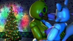 3d 4k animatronic beak bird bird_girl christmas christmas_lights christmas_tree closed_eyes disboi215 five_nights_at_freddy's five_nights_at_freddy's_2 fnaf fox fox_ears fox_girl fox_tail hand_on_back hand_on_shoulder hand_on_waist highres hug kissing lesbian_hug lesbian_kiss mangle_(fnaf) nipples_touching pink_body pink_cheeks pink_nipples red_cheeks robot rosy_cheeks sfm source_filmmaker toy_chica_(fnaf) watermark white_body wholesome wholesome_hug wholesome_nudity yellow_body