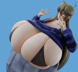 1girls 3d 3d_(artwork) 3d_model 3d_render big_breasts big_hips big_thighs blue_background breasts_bigger_than_head breasts_bigger_than_torso bursting_breasts child_bearing_hips cleavage cleavage_cutout cloe_(crysnickel) curvy curvy_body curvy_female curvy_figure curvy_hips deep_cleavage earrings enormous_breasts enormous_thighs fat_thighs female female_focus female_only freckles freckles_on_breasts front_heavy_breasts gigantic_breasts gigantic_thighs heavy_breasts hoop_earrings huge_breasts huge_hips huge_thighs humongous_breasts hyper_breasts large_breasts large_hips large_thighs light-skinned_female light_skin massive_breasts massive_hips massive_thighs overalls overalls_down peace_sign plump_breasts side-tie_bikini skindentation skull_crushing_thighs slim_waist smooth_skin solo solo_female solo_focus striped_clothing thick_hips thick_legs thick_thighs thin_waist thunder_thighs uncontainable_breasts usukeninja venus_body voluptuous voluptuous_female wide_hips