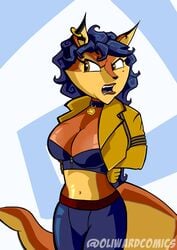 anthro big_breasts bondage carmelita_fox fox huge_breasts large_breasts oliwardcomics police rope rope_bondage rope_harness shiny_skin sly_cooper sly_cooper_(series) smooth_fur tight_clothes