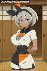 ai_generated aindroidparanoid ass bea_(pokemon) big_ass big_breasts big_butt blue_eyes busty curvy cute dark_skin fat_ass female female_only fit_female gray_eyes gray_hair gym_leader hips huge_ass huge_breasts large_ass large_breasts legs narrow_waist pokemon pokemon_(species) pokemon_trainer short_hair slim_waist stable_diffusion tan_skin thick_ass thick_thighs voluptuous waist wide_hips